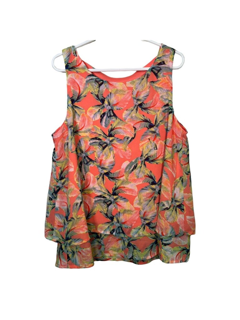 GB Girls Tank Top Size Large Orange Floral Tiered Sleeveless Summer Boho